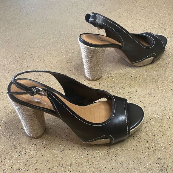 Gianni Bini Black Leather & Jute Slingback High Heeled Sandals sz 7 - Picture 1 of 13